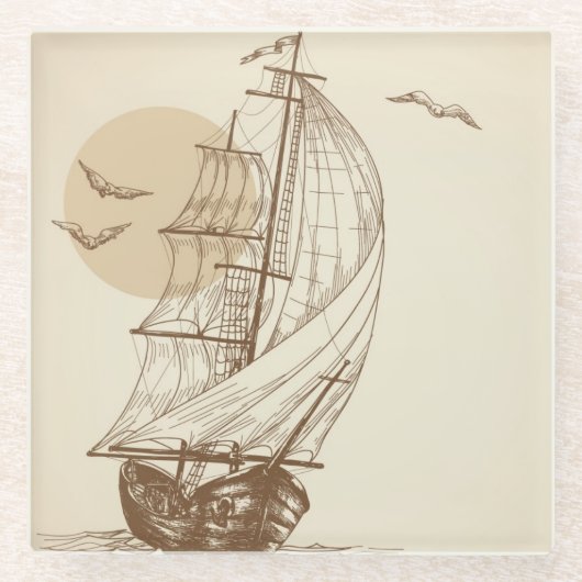 ヴィンテージのヨット ガラスコースター (正面)