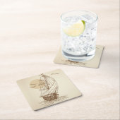 ヴィンテージのヨット スクエアペーパーコースター (インサイチュ)