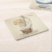 ヴィンテージのヨット スクエアペーパーコースター (アングル)