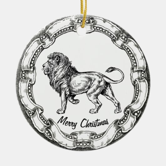 ヴィンテージのライオンは個人化なります セラミックオーナメント (正面)