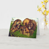 ヴィンテージのライオン家族の絵 カード (黄色い花)