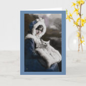 ヴィンテージのラップ猫の青の挨拶状(青いボーダー) カード (黄色い花)