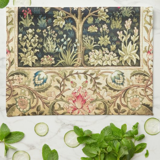 ヴィンテージのラファエロ前の画家ウィリアム・モリスの生命の樹 キッチンタオル (折り畳み)