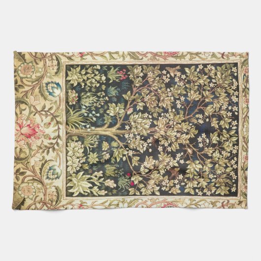 ヴィンテージのラファエロ前の画家ウィリアム・モリスの生命の樹 キッチンタオル (横)