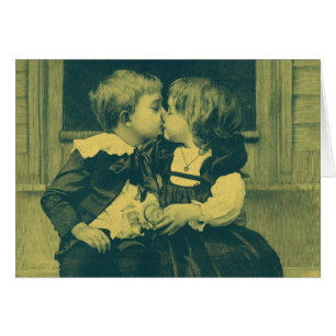 ヴィンテージのラブロマンスものの写真、子供のキス