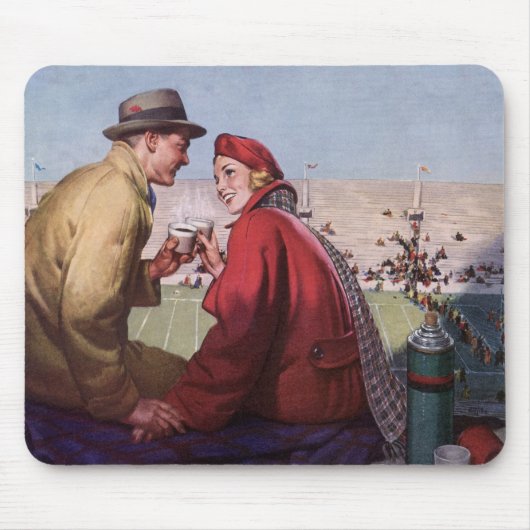 ヴィンテージのラブ＆ロマンス、サッカー観戦デートのカップル マウスパッド (正面)