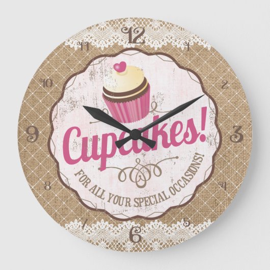 ヴィンテージのラベルのバーラップのレースのパン屋の台所時計 ラージ壁時計 (正面)