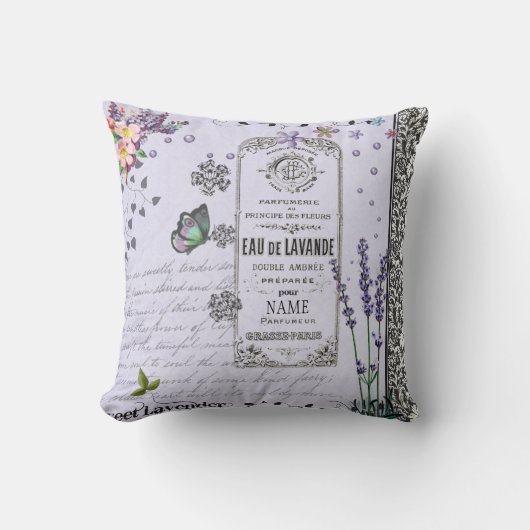 ヴィンテージのラベンダーのコラージュの紫色の枕 クッション (正面)