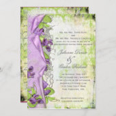 ヴィンテージのラベンダーの紫色のスイートピーの花柄の結婚式 招待状 (正面/裏面)