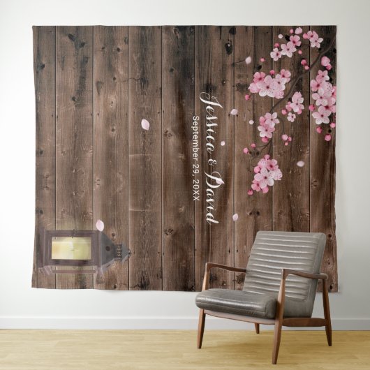 ヴィンテージのランタンのピンクの花の結婚式の背景幕 タペストリー (インサイチュ(横))