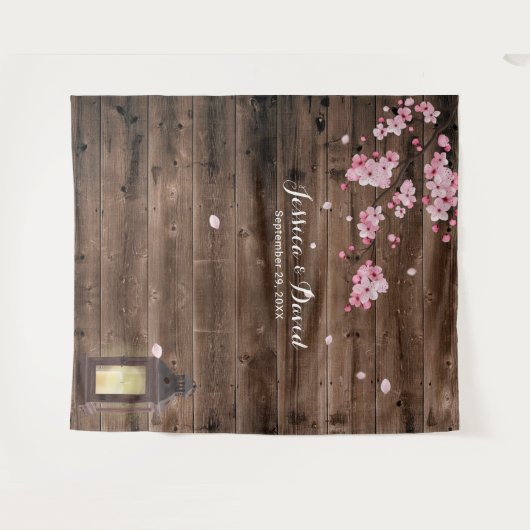 ヴィンテージのランタンのピンクの花の結婚式の背景幕 タペストリー (正面(横))