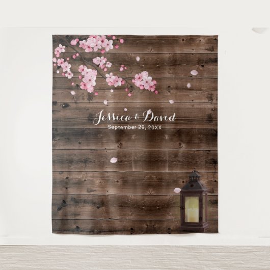 ヴィンテージのランタンのピンクの花の結婚式の背景幕 タペストリー (正面)