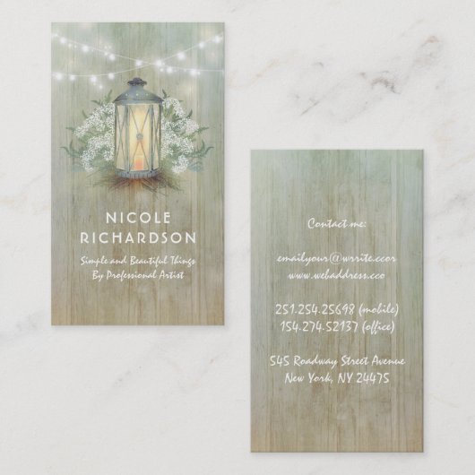 ヴィンテージのランタンライトおよびベビーの呼吸花柄 名刺 (正面/裏面)