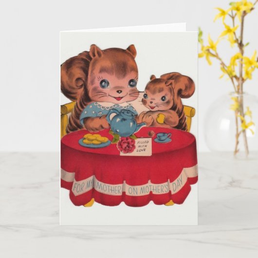 ヴィンテージのリスの母の日の挨拶状 カード (黄色い花)