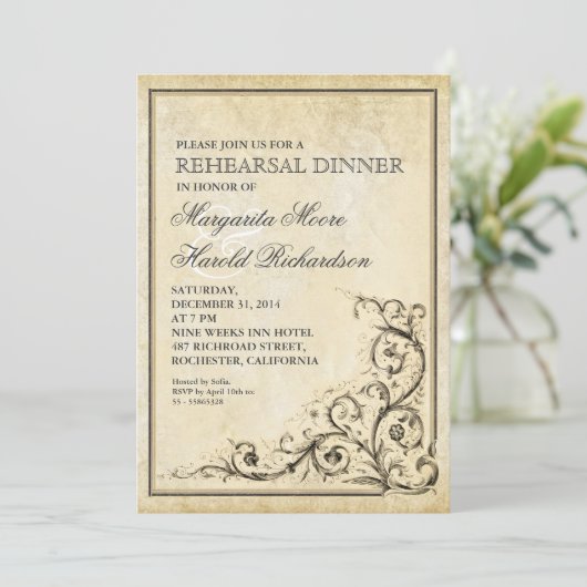 ヴィンテージのリハーサルの夕食の招待の華麗さの渦巻 招待状 (スタンド正面)