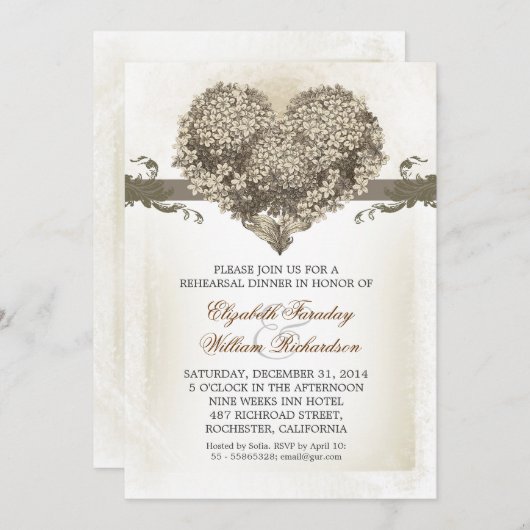 ヴィンテージのリハーサルの夕食の招待状 招待状 (正面/裏面)