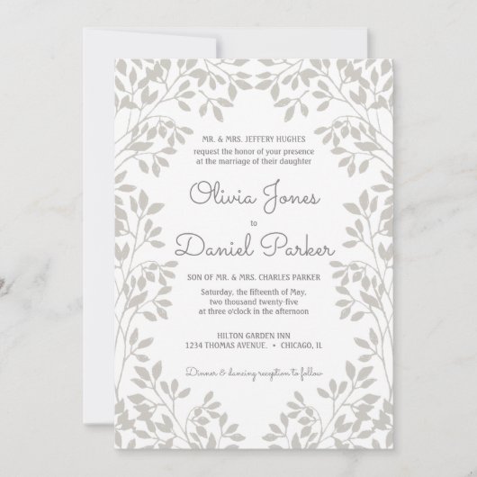 ヴィンテージのリーフ結婚フレーム 招待状 (正面)