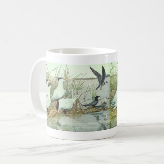 ヴィンテージのルイフェルテスによる湿原の海岸の鳥 コーヒーマグカップ (正面左)