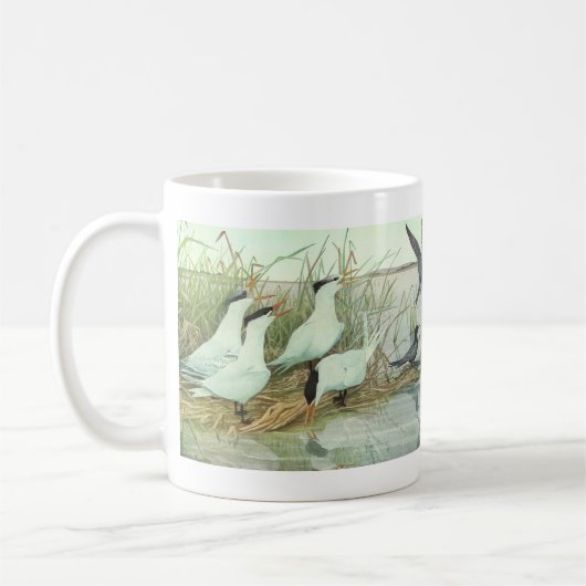 ヴィンテージのルイフェルテスによる湿原の海岸の鳥 コーヒーマグカップ (左)