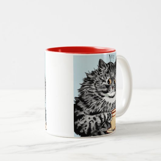 ヴィンテージのルイWainのティーカップ猫の芸術のギフトのマグ ツートーンマグカップ (正面右)