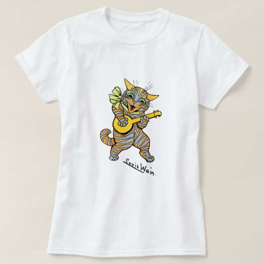 ヴィンテージのルイWainのバンジョー猫 Tシャツ (デザイン正面)