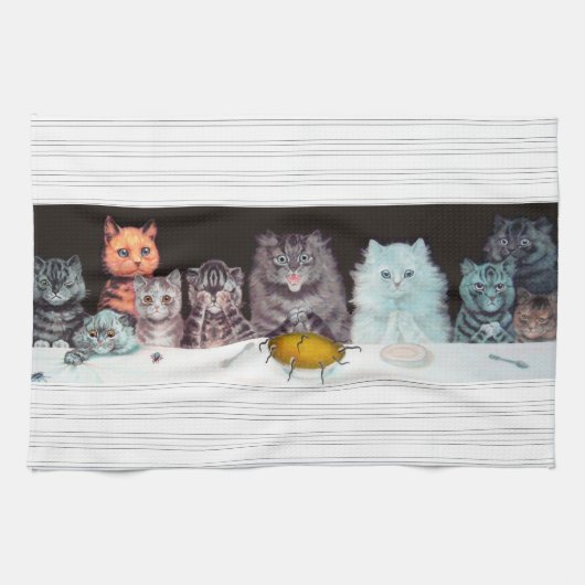 ヴィンテージのルイWain猫の夕食の芸術のふきん キッチンタオル (横)