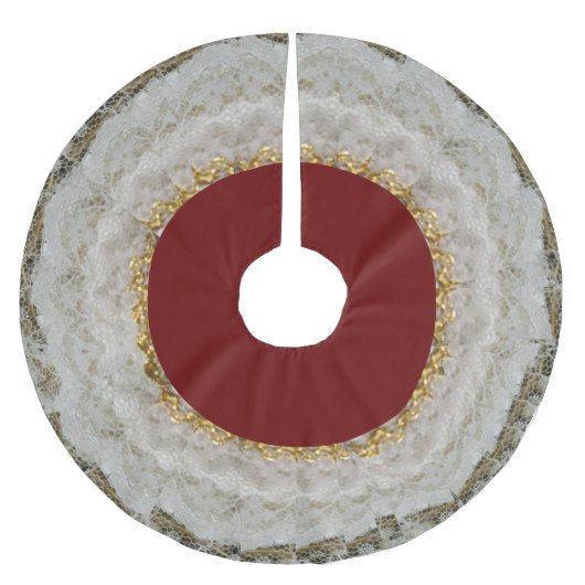 ヴィンテージのルックスのレースのクリスマスツリースカート ブラッシュドポリエステルツリースカート (正面)