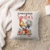 ヴィンテージのルースターがサンタのリストクリスマスをチェック クッション (ブランケット)