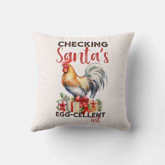 ヴィンテージのルースターがサンタのリストクリスマスをチェック クッション (裏面)