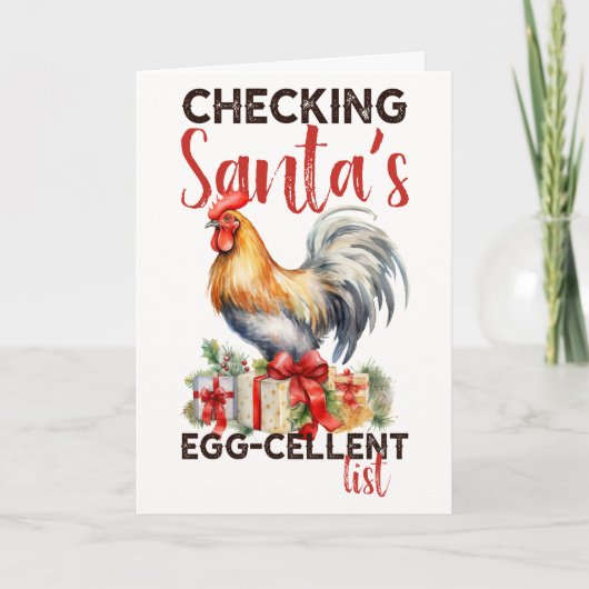 ヴィンテージのルースターがサンタのリストクリスマスをチェック シーズンカード (正面)