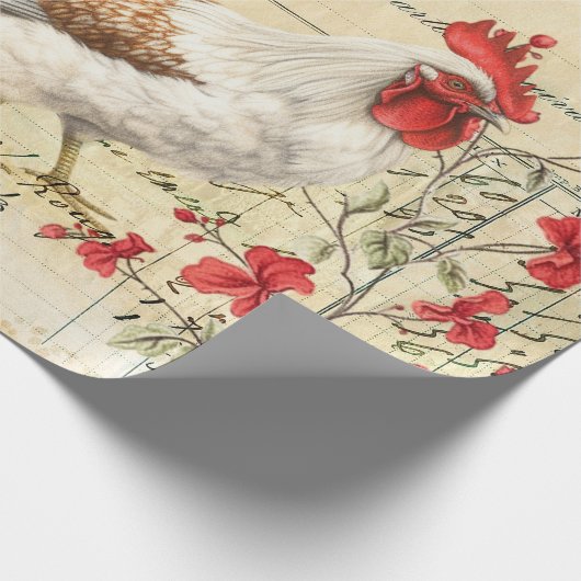 ヴィンテージのルースターとヘンエフエマデクページ ラッピングペーパー (角)