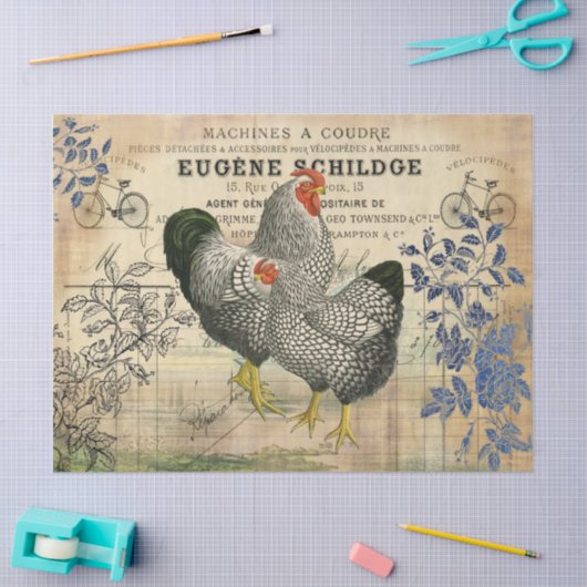 ヴィンテージのルースターとヘンエフエマデクページ 薄葉紙 (クラフト)