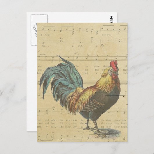 ヴィンテージのルースターシート音楽ノート国素朴 ポストカード (正面/裏面)