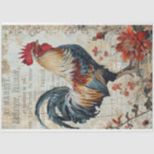 ヴィンテージのルースター、花模様とエフェメラのデコペ 薄葉紙 (正面)