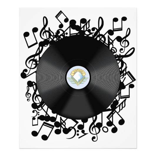 ヴィンテージのレコードと音符 フォトプリント            (正面)
