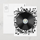ヴィンテージのレコードと音符 ポストカード (正面/裏面)