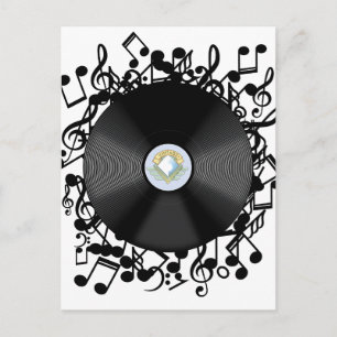ヴィンテージのレコードと音符 ポストカード