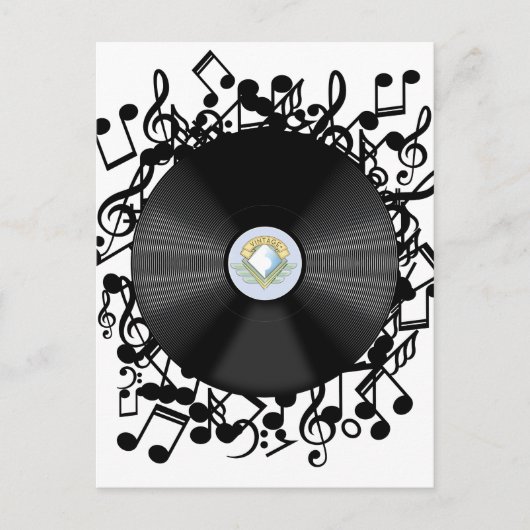 ヴィンテージのレコードと音符 ポストカード (正面)