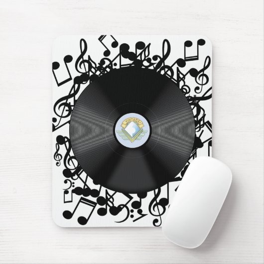 ヴィンテージのレコードと音符 マウスパッド (マウス)