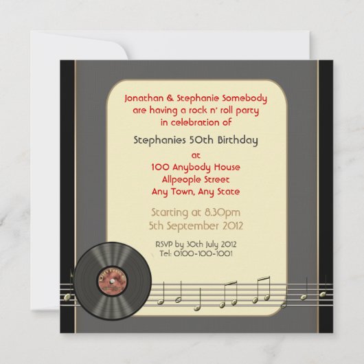 ヴィンテージのレコードのパーティの招待状 招待状 (裏面)