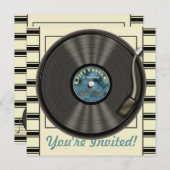 ヴィンテージのレコードのパーティの招待状 招待状 (正面/裏面)