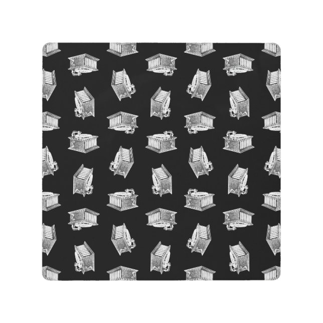 ヴィンテージのレコードプレーヤレトロ音楽芸術の黒 メタルプリント (正面)