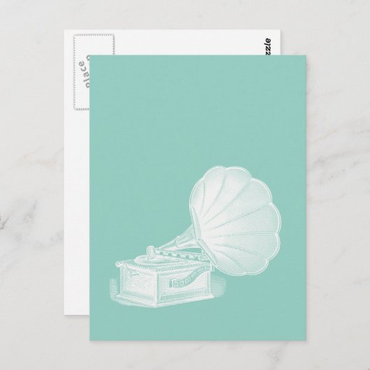 ヴィンテージのレコードプレーヤーの海緑の白い蓄音機のカッコいい ポストカード (正面/裏面)