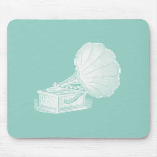 ヴィンテージのレコードプレーヤーの海緑の白い蓄音機のカッコいい マウスパッド (正面)