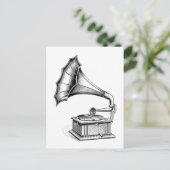 ヴィンテージのレコードプレーヤー音楽楽器 ポストカード (スタンド正面)