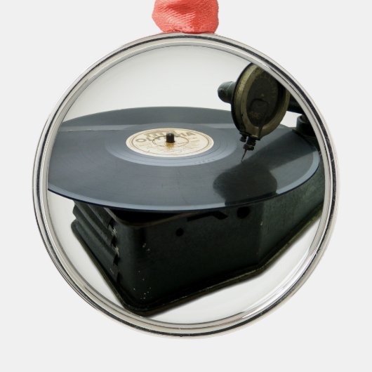 ヴィンテージのレコードプレーヤ メタルオーナメント (正面)