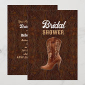 ヴィンテージのレザーコウボー ブーツ カントリー ブライダルシャワー 招待状 (正面/裏面)