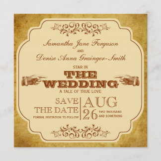 ヴィンテージのレズビアンの結婚式の劇場の保存日付 セーブザデート