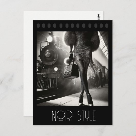 ヴィンテージのレトロで華やかな駅の女の子 ポストカード (正面/裏面)