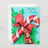 ヴィンテージのレトロなクリスマスキャンディの杖はがき シーズンポストカード (正面/裏面)